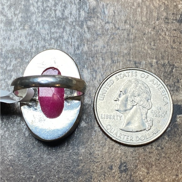 New Enhanced Faceted Ruby Stone Silver Overlay Ring Size 7.25 - 7.5 - Picture 7 of 7